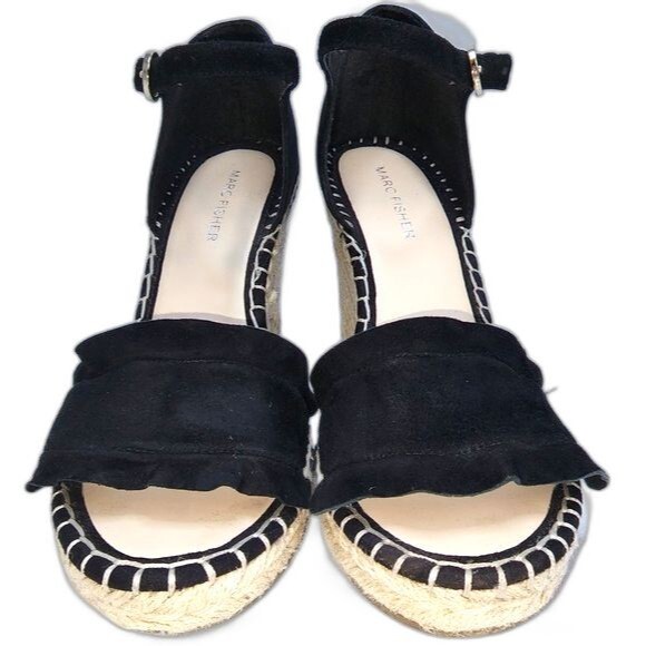 Marc Fisher Kickoff Black Suede Wedge Heeled Espadrilles Size 8.5 - Picture 2 of 8